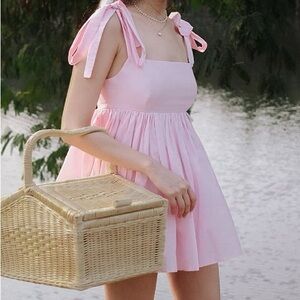 smitten pink baby doll bow strap dress